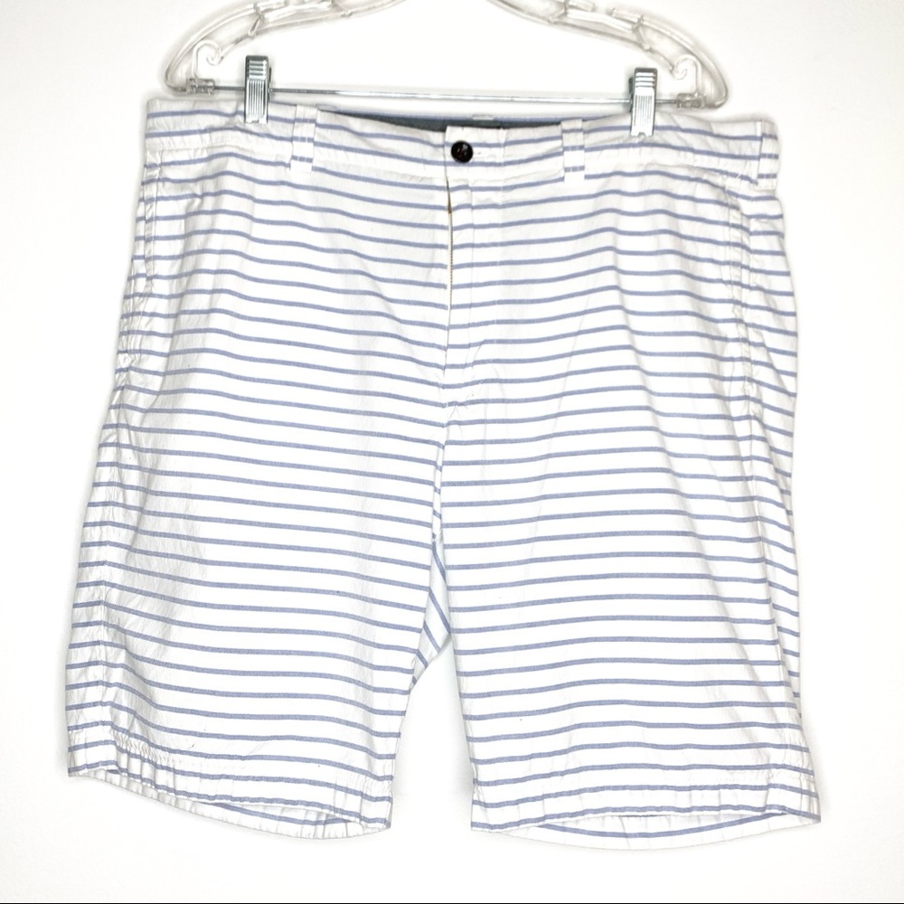 J. Crew Flat front shorts White/Blue Stripes Sz 38